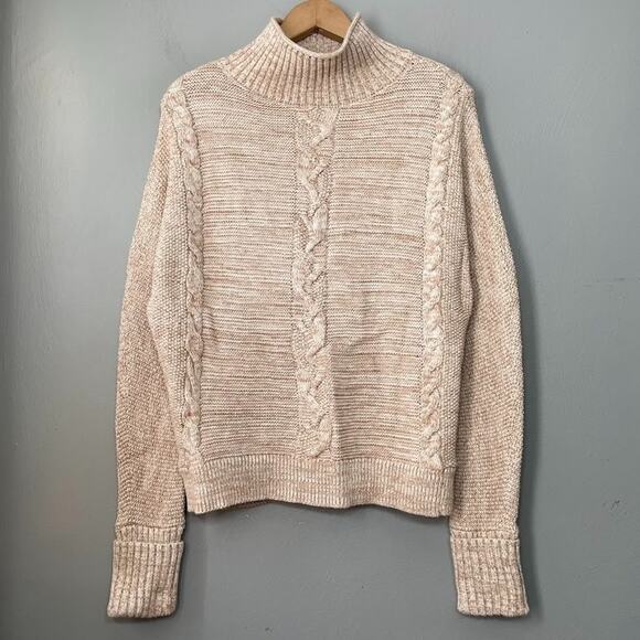 Gap Size Small Oatmeal Cable Knit Mock Neck Sweater Fisherman Scandi Chunky Boho - Picture 1 of 9